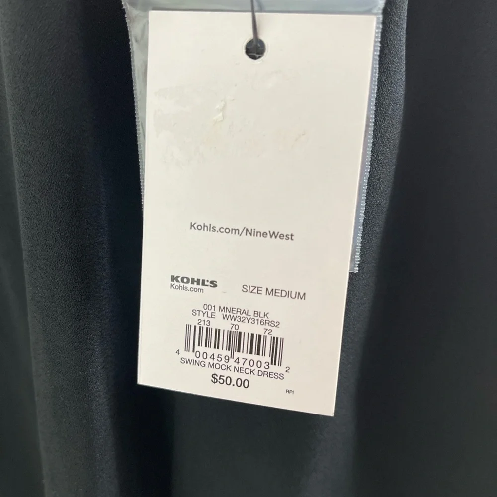 Nine West Womens Mock Neck Swing Mini Dress. Color Black. Size Medium NWT
